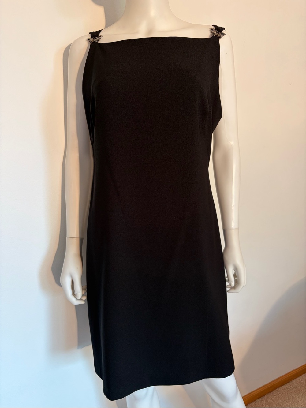 #871 CDC Black Sleeveless Midi  Dress with Butterflies on shoulder. Made in USA